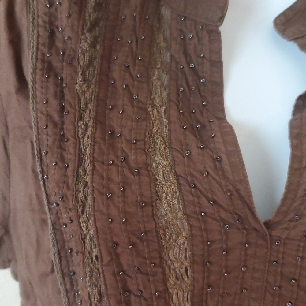 XL brown Caribbean Joe split neck cap sleeve ladies top - Picture 3 of 9